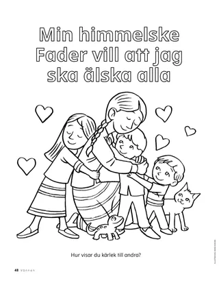 Färgläggningssida med barn som kramas