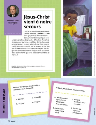 Page au format PDF avec une illustration représentant un garçon dans son lit en train de regarder une image de Jésus-Christ