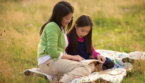 mother and daughter reading