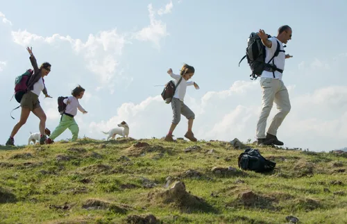 family hiking together