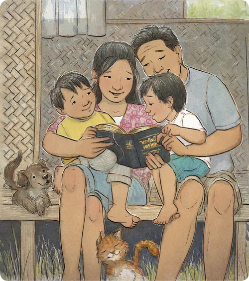 family reading scriptures together