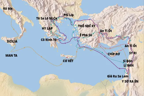bản đồ những cuộc hành trình truyền giáo của Phao Lô