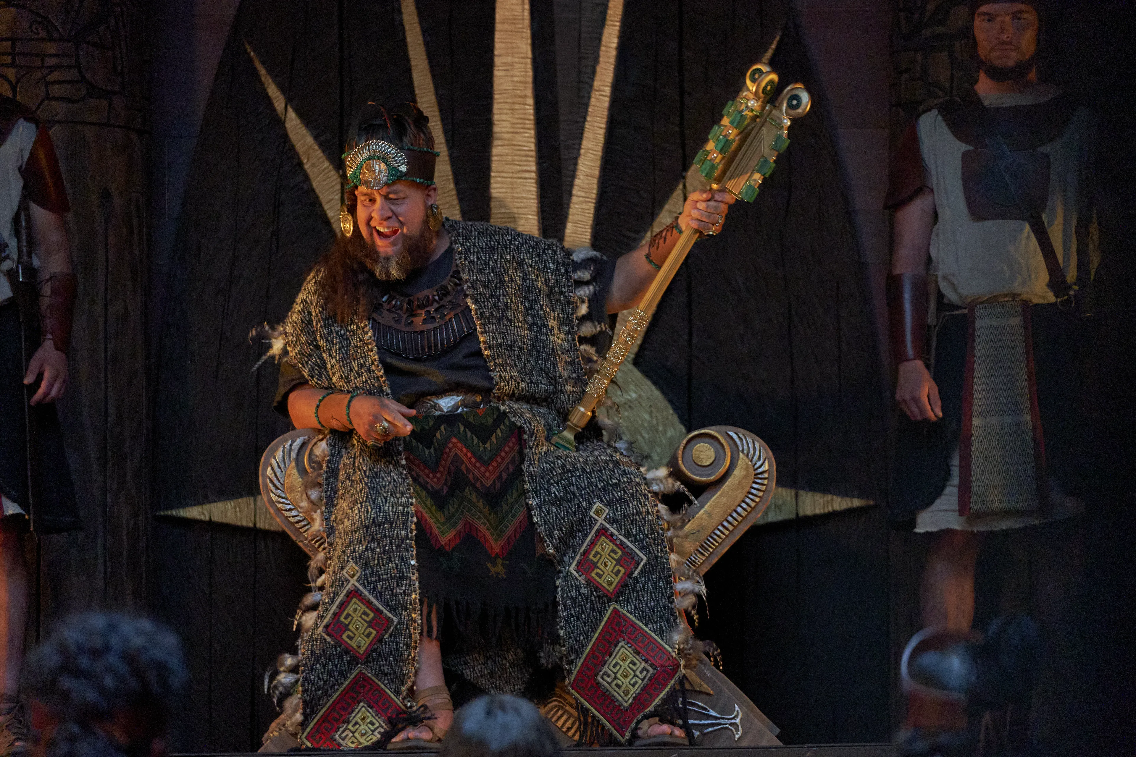 King Noah watches as Abinadi is questioned.