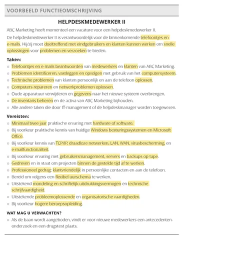 gemarkeerde functieomschrijving