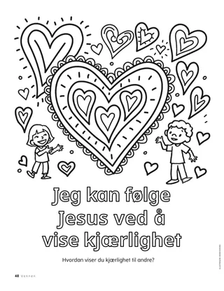 Fargeleggingsside med barn og store hjerter