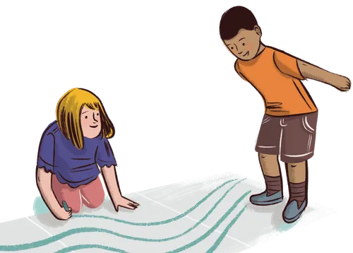 girl and boy drawing with chalk