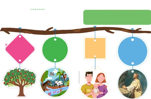 A craft with pictures to cut out and hang from a stick like a mobile