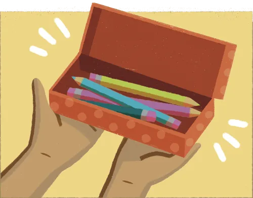 Box of colorful pencils