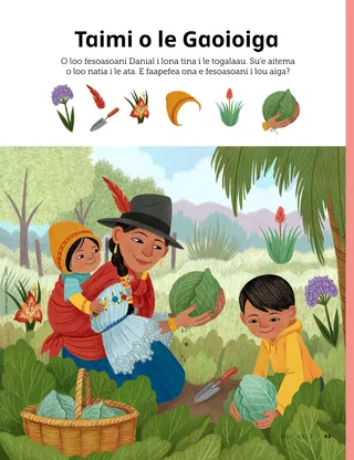 boy gardening with his mom in Peru