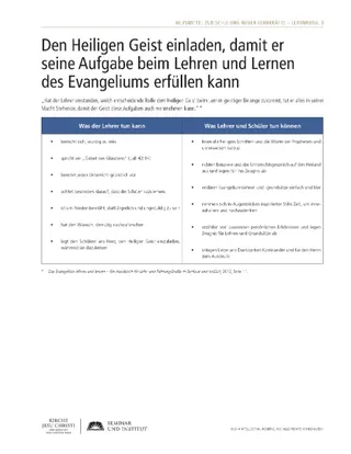 Arbeitsblatt: Den Heiligen Geist einladen, damit er seine Aufgabe beim Lehren und Lernen des Evangeliums erfüllen kann