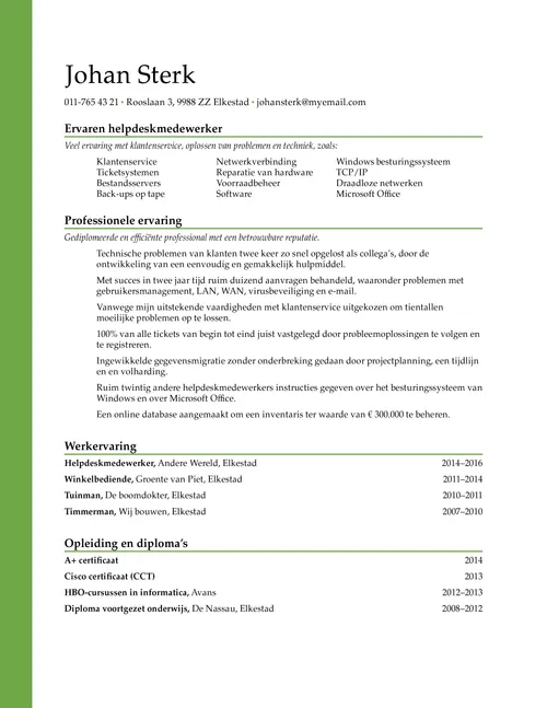 voorbeeld van een goed cv