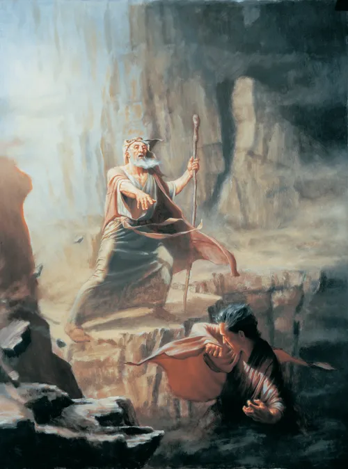 Moses casting out Satan in the name of the Only Begotten