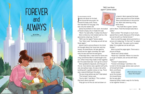 Story PDF with illustration of a family in front of the temple