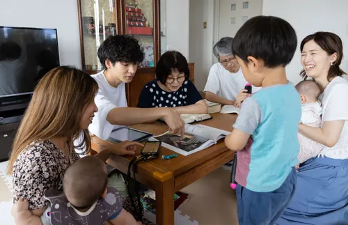 family gathered around a table