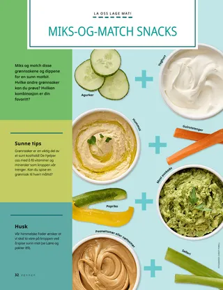 PDF-side med bilder av grønnsaker og forskjellige dipper
