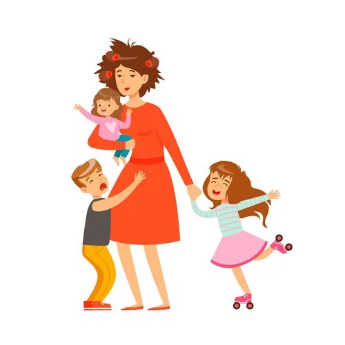 a mother and three kids