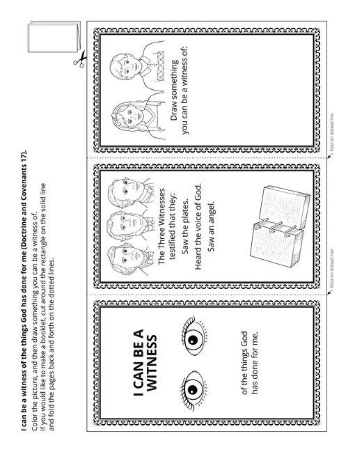 Illustration depicts three witnesses of Book of Mormon as craft for Primary-age children.