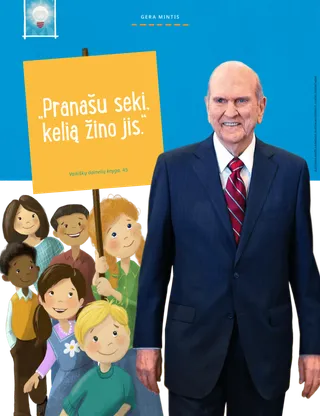 poster of children walking behind President Nelson
