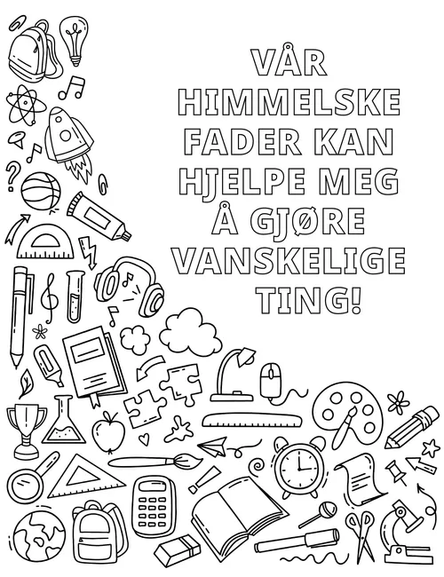 PDF-fargeleggingsside med elementer som representerer ferdigheter og hobbyer