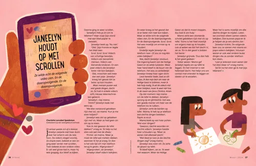 Pdf van een hand die een mobiele telefoon vasthoudt en twee meisjes die samen tekenen