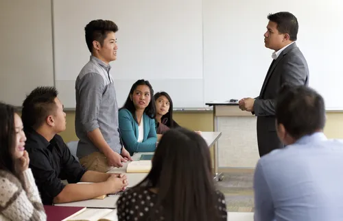 High school classroom. Oriental students