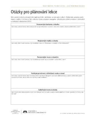 materiál na rozdání, Otázky pro plánování lekce