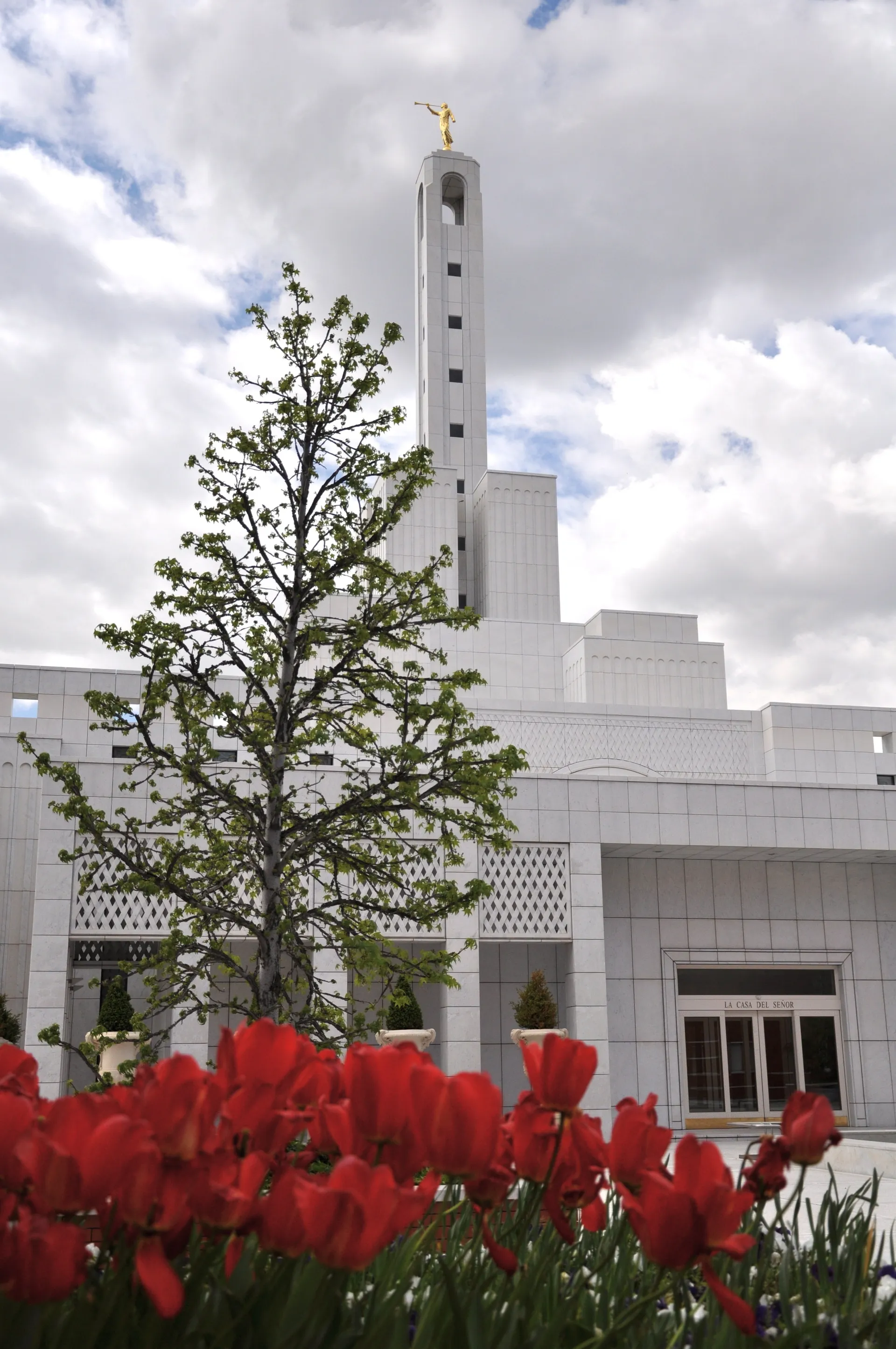 The Madrid Spain Temple exterior, including scenery.