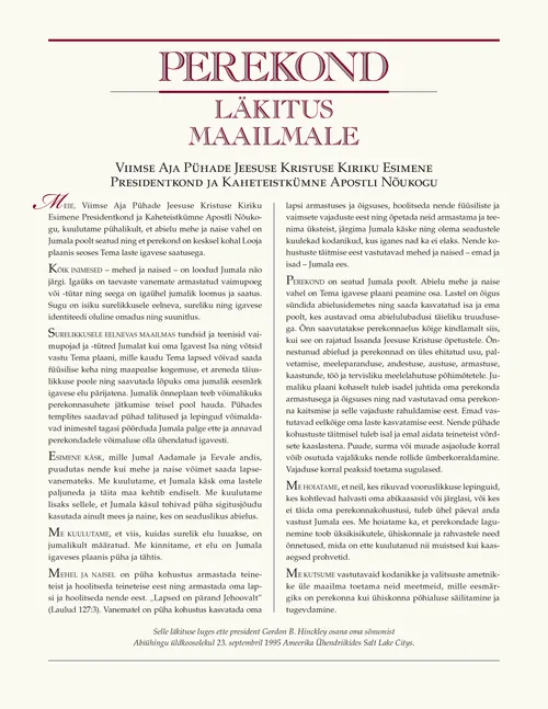 „Elav Kristus” ja perekonna läkitus