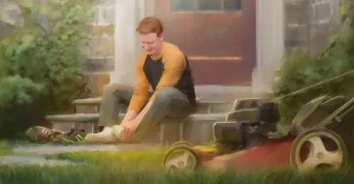 young man rubbing sore foot