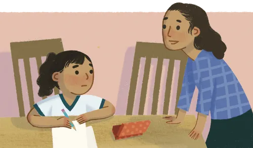 Girl and Mom talking