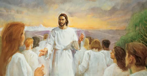 Jesus Christ welcoming people into the celestial kingdom