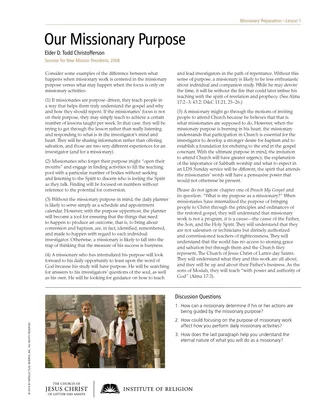 Роздатковий матеріал “Наша мета як місіонерів”