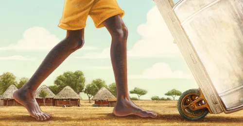 barefoot African boy walking