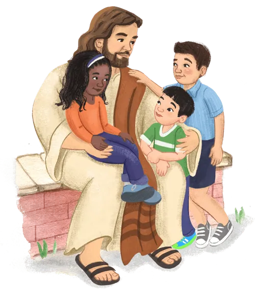 Jesus Christ with three children around him