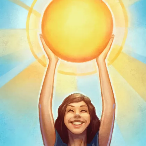 young woman holding ball of light