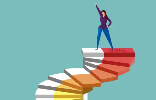 woman at top of staircase