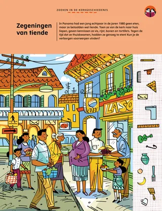 Pdf met zoekplaat van mensen die eten aan een jong echtpaar geven