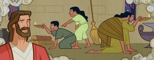 A woman looks for a lost coin.