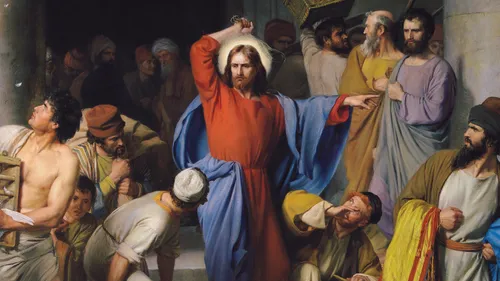 Jesus Christ driving the merchants from the temple