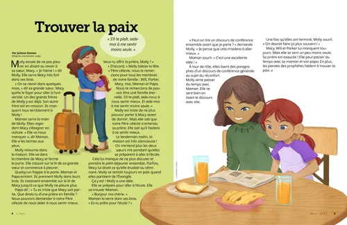 Page au format PDF avec une illustration représentant un garçon et une fille arrosant des fleurs dans des pots