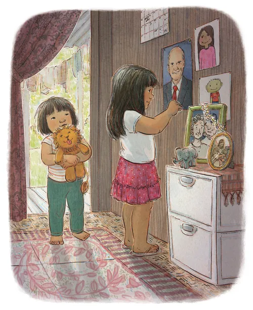 sisters looking at picture of prophet