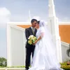 bride and groom at a temple