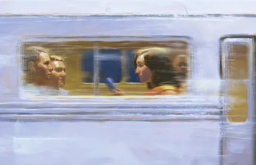 Talking on a train in New York City