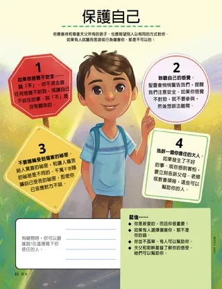 一個男孩站在各式路牌前