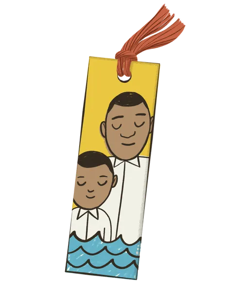 Bookmark with artof child getting baptized