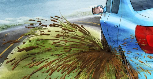 car veering off road