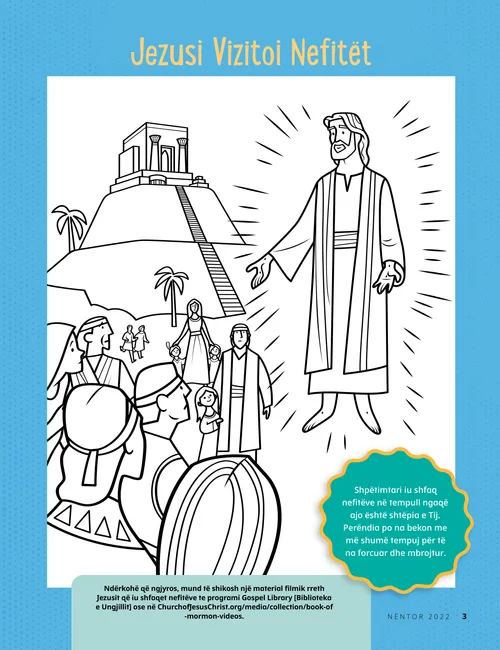 faqe për ngjyrosje me Jezusin që iu shfaqet nefitëve