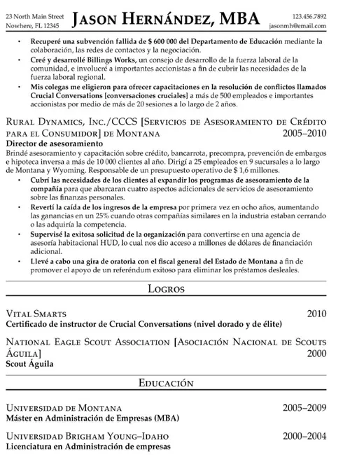 página 2 del currículum de Hernández