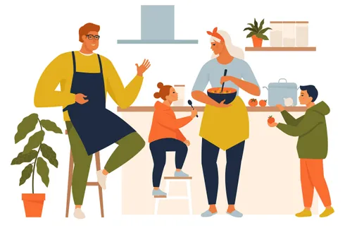 family cooking together
