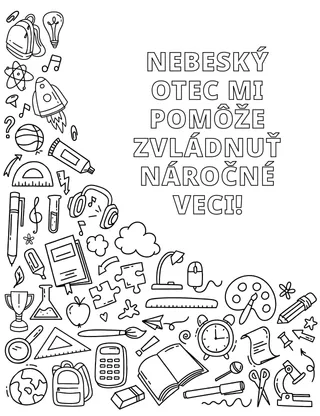 Maľovanka s rôznymi školskými potrebami a inými predmetmi